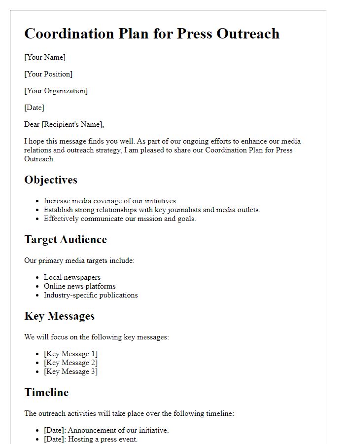 Letter template of Coordination Plan for Press Outreach