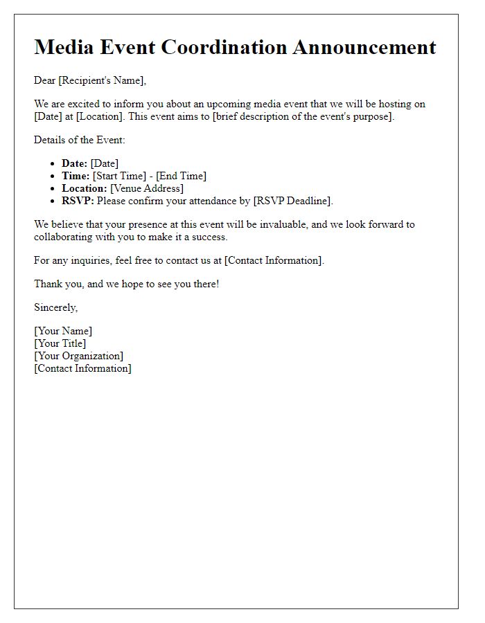 Letter template of Media Event Coordination Announcement