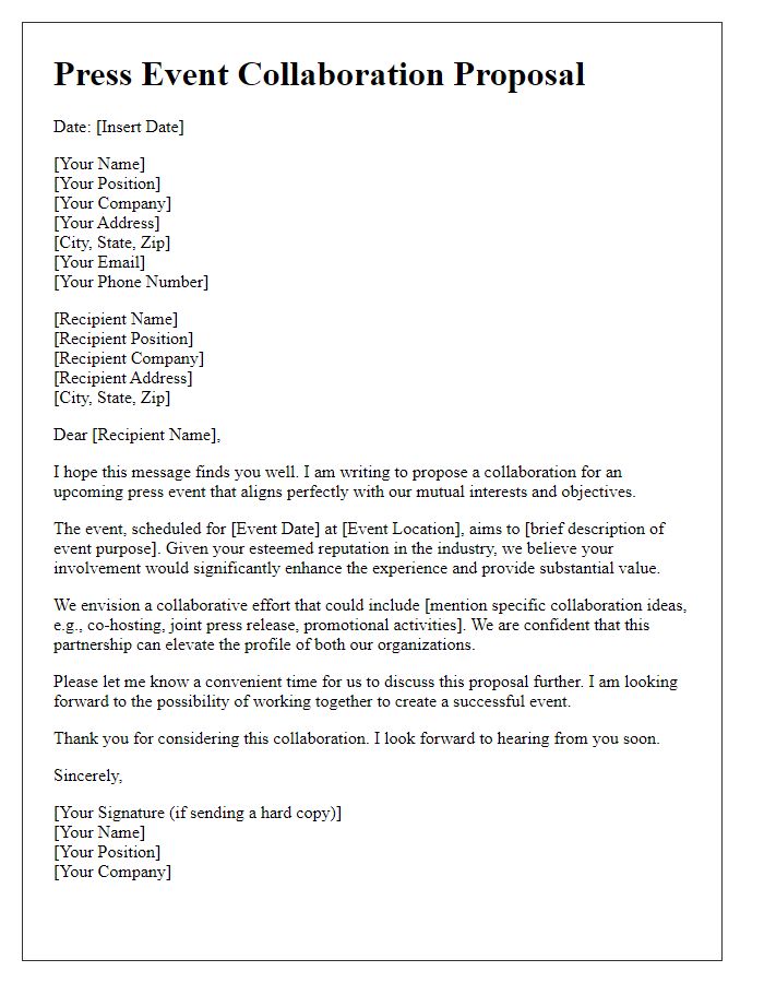 Letter template of Press Event Collaboration Proposal