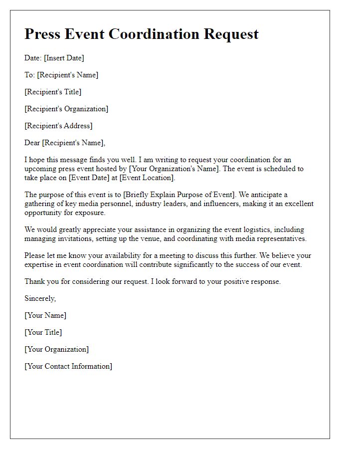 Letter template of Press Event Coordination Request