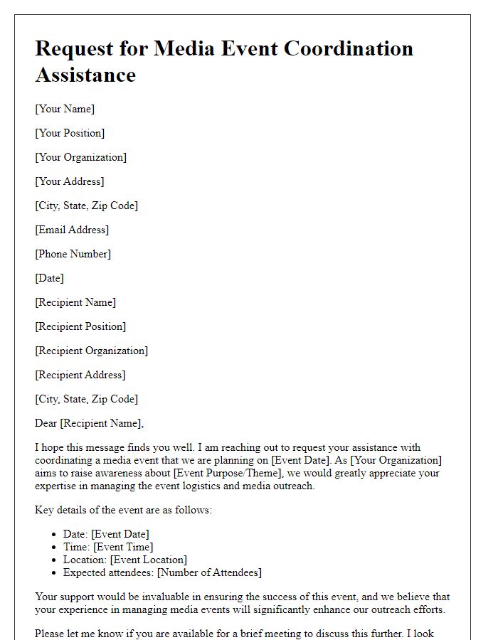 Letter template of Request for Media Event Coordination Assistance