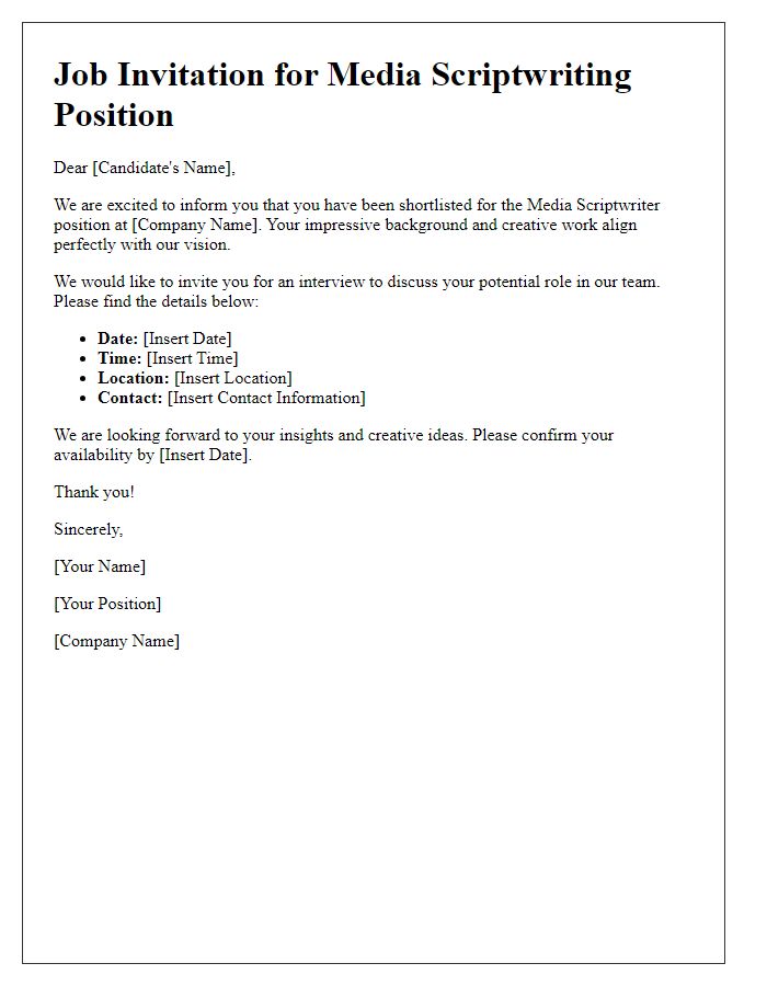 Letter template of media scriptwriting job invitation