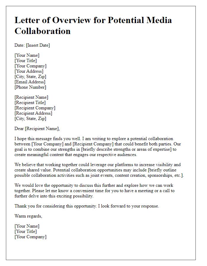 Letter template of overview for potential media collaboration