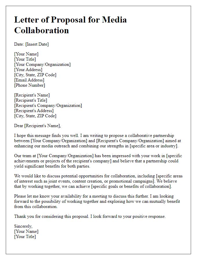 Letter template of proposal for media collaboration discussions