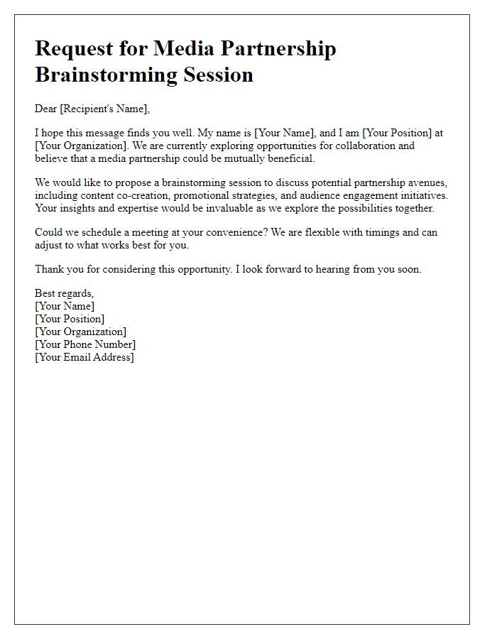 Letter template of request for media partnership brainstorming session