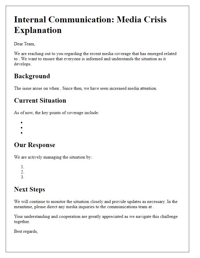 Letter template of media crisis explanation for internal teams