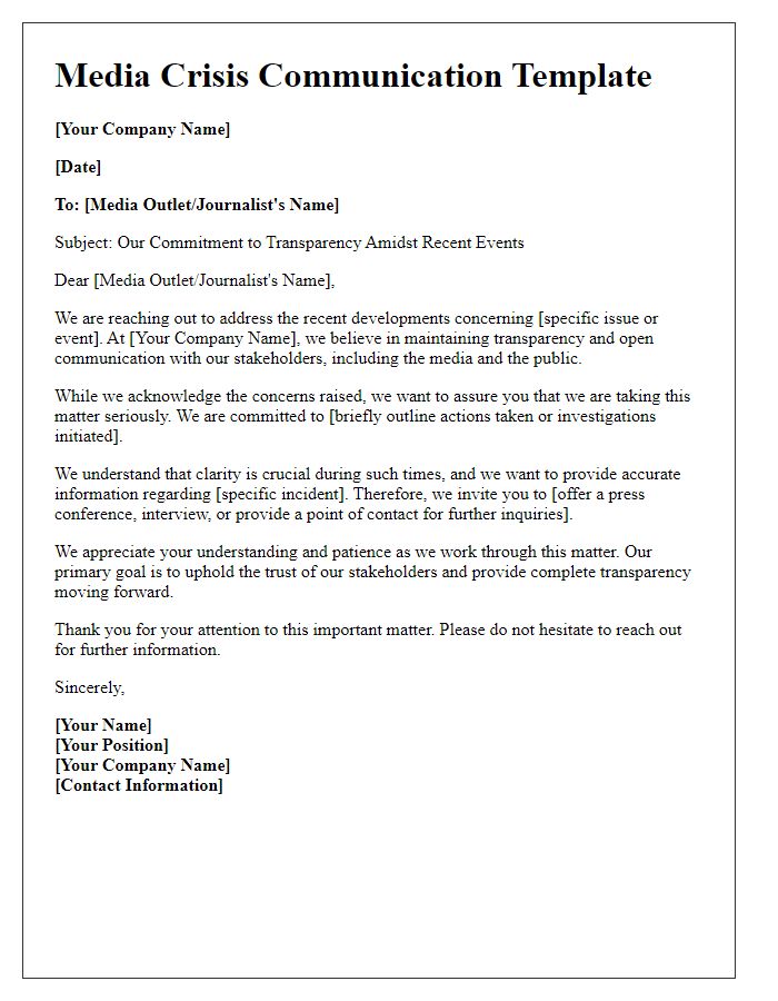 Letter template of media crisis message for corporate transparency