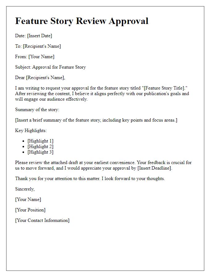 Letter template of feature story review approval