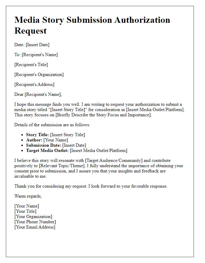 Letter template of media story submission authorization request