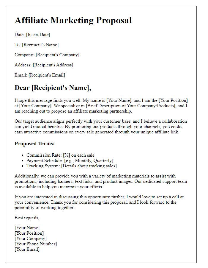 Letter template of affiliate marketing proposal