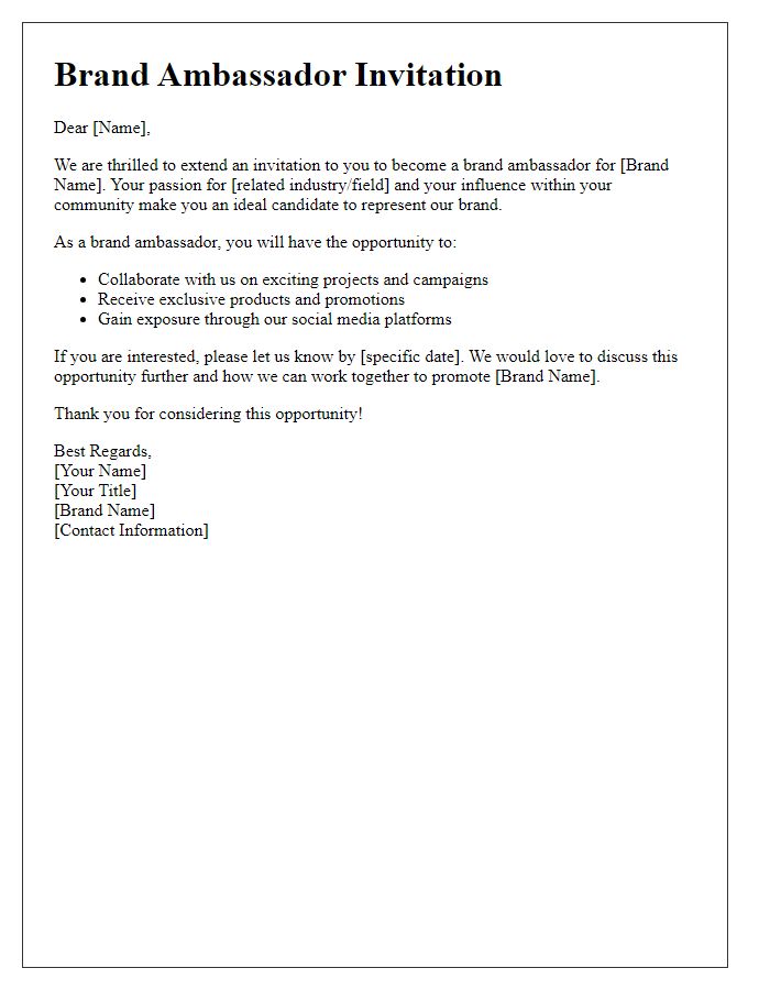 Letter template of brand ambassador invitation