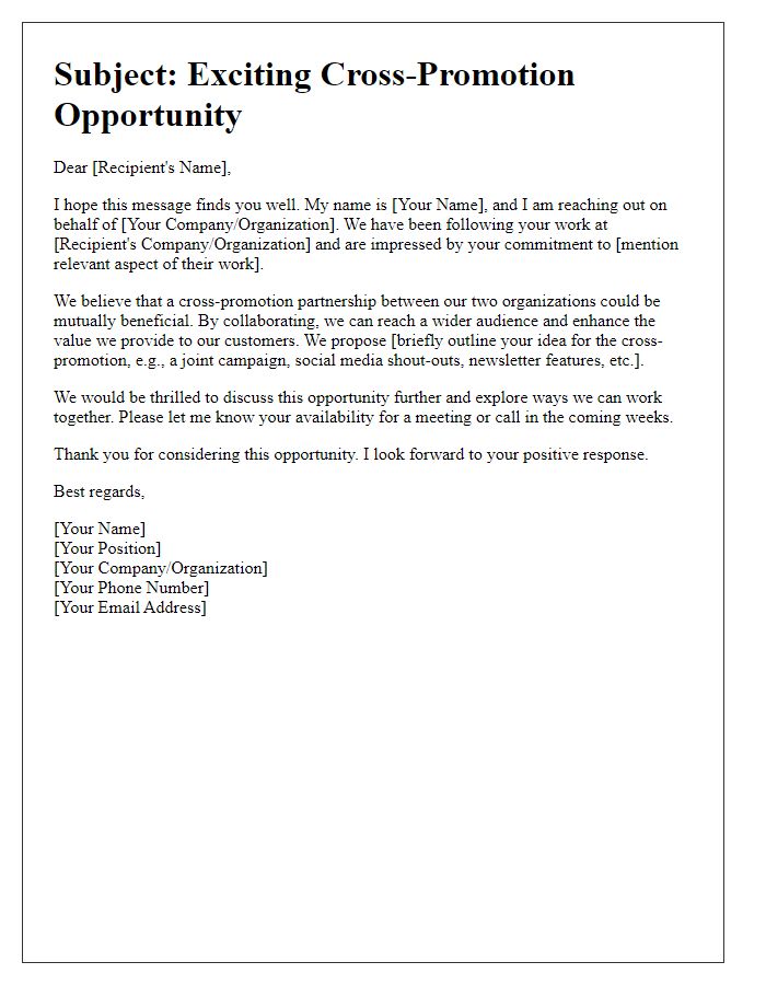 Letter template of cross-promotion opportunity