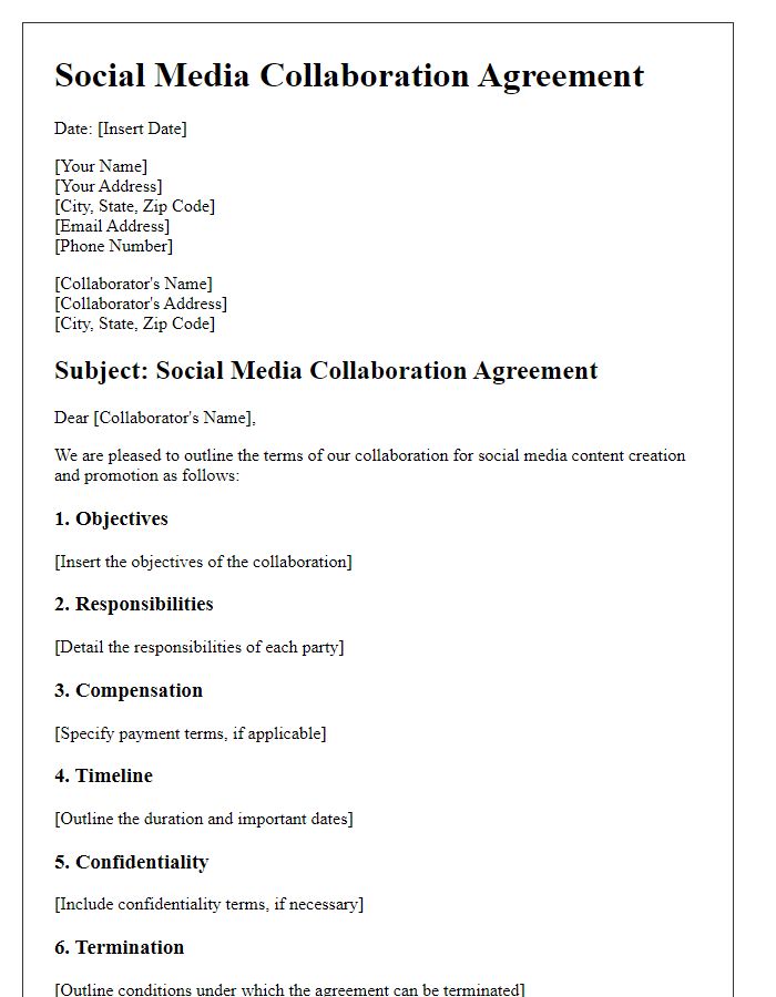 Letter template of social media collaboration agreement