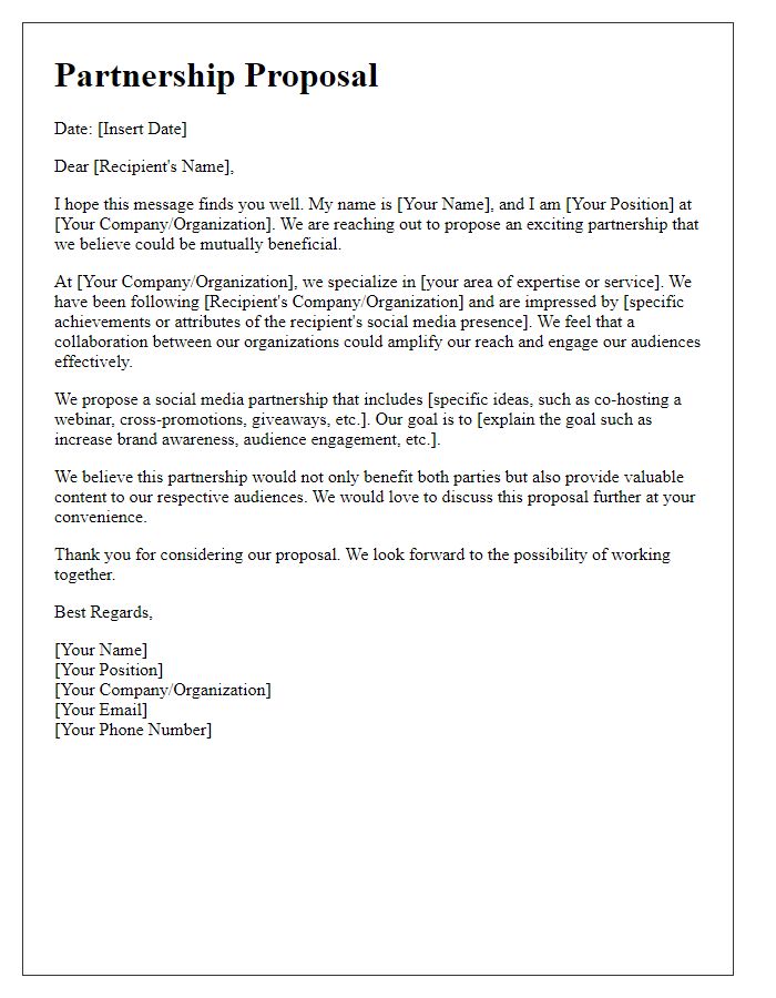 Letter template of social media partnership proposal