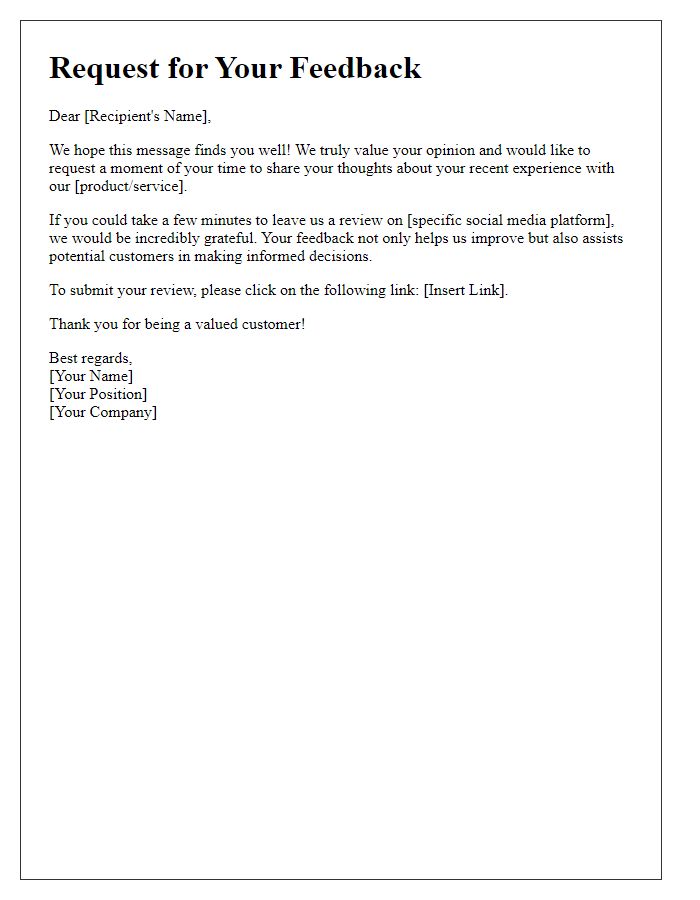 Letter template of social media review request