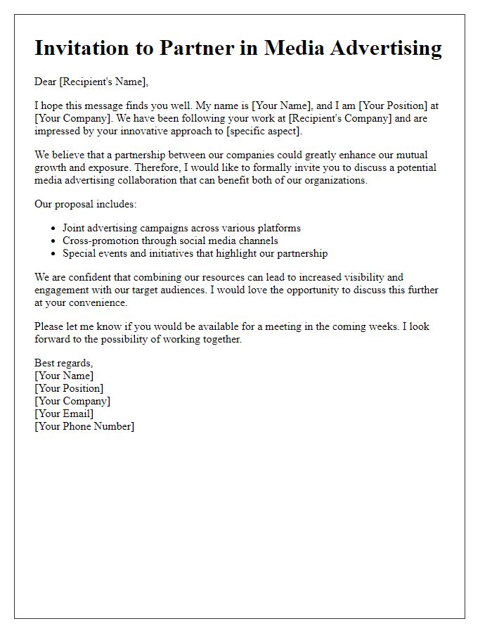 Letter template of media advertising partnership invitation