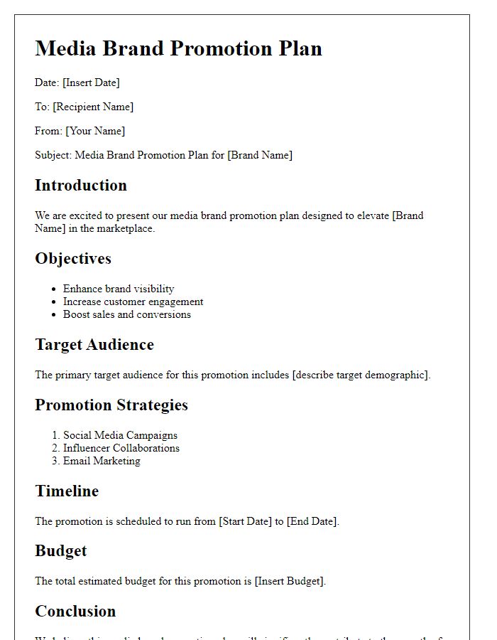 Letter template of media brand promotion plan