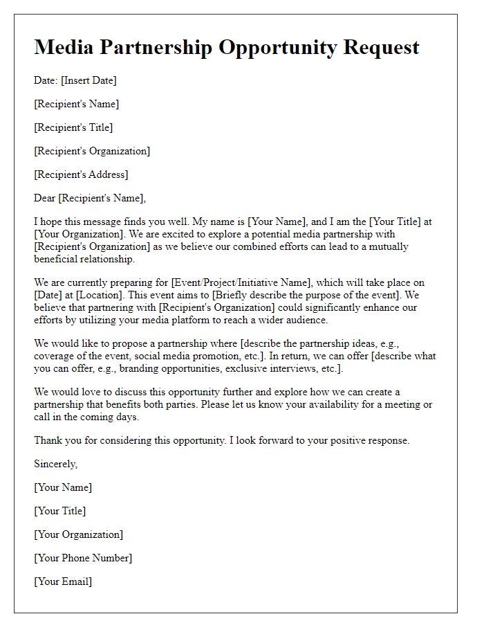 Letter template of media partnership opportunity request