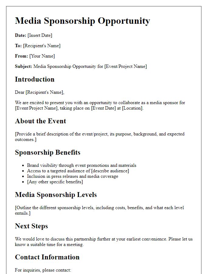 Letter template of media sponsorship opportunity outline