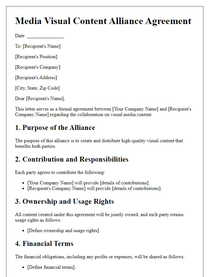 Letter template of media visual content alliance agreement