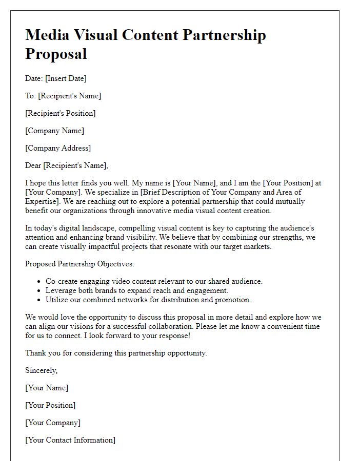 Letter template of media visual content partnership proposal