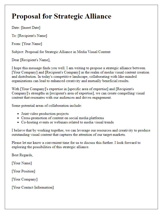 Letter template of media visual content strategic alliance suggestion