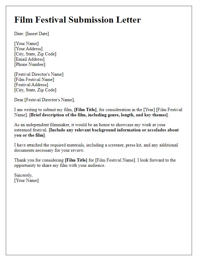 Letter template of independent film festival submission