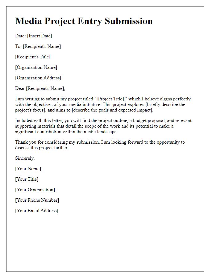 Letter template of media project entry