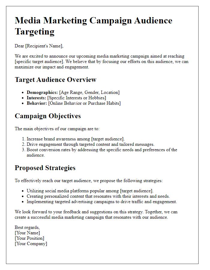 Letter template of media marketing campaign audience targeting