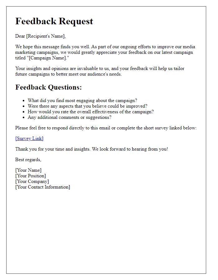 Letter template of media marketing campaign feedback request