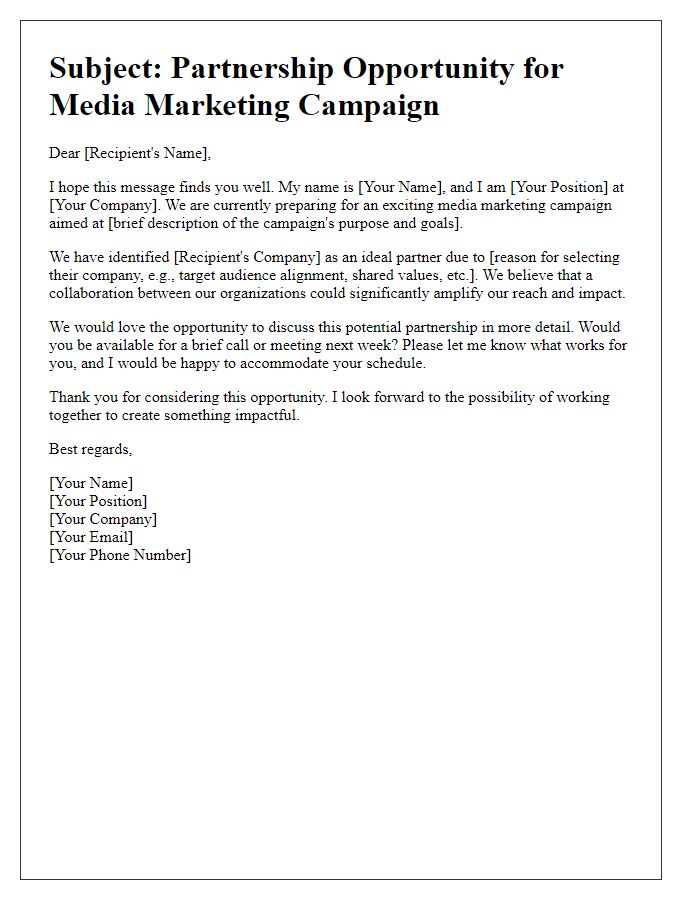 Letter template of media marketing campaign partnership outreach