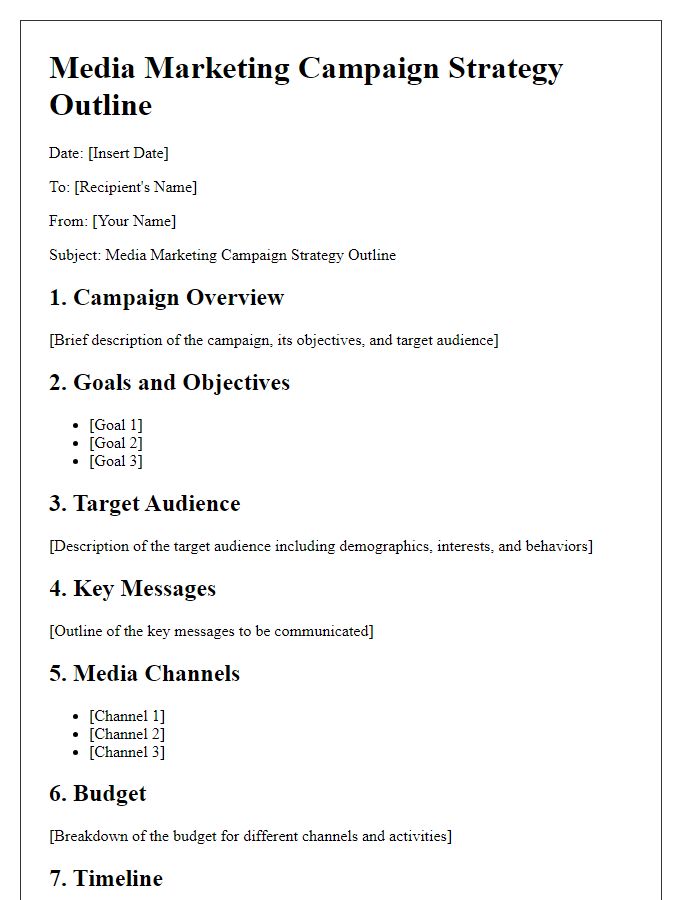 Letter template of media marketing campaign strategy outline