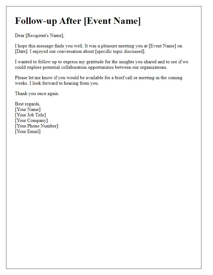 Letter template of a follow-up after a media industry event.