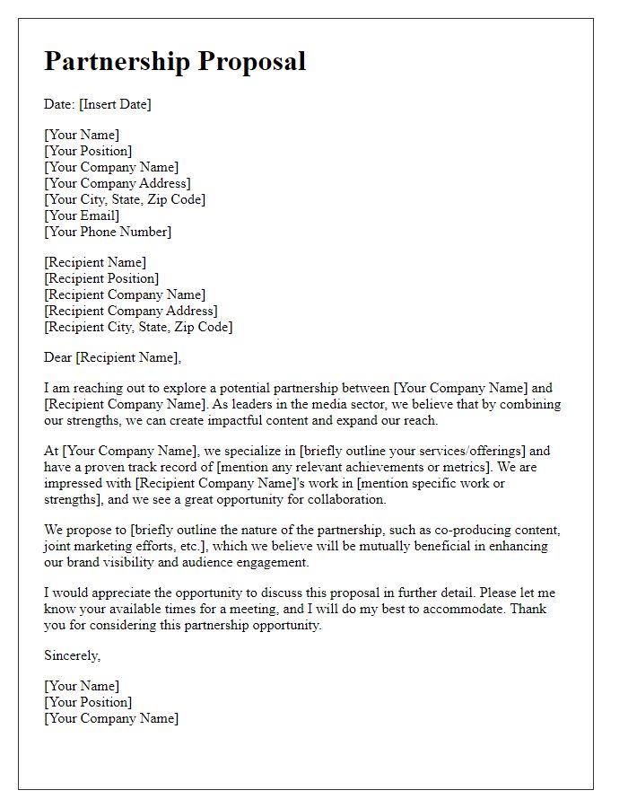 Letter template of a partnership proposal in the media sector.