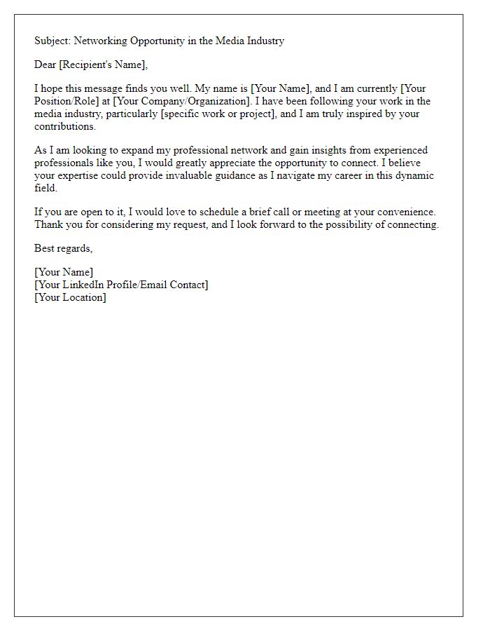 Letter template of a professional networking request in the media industry.