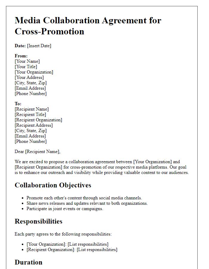 Letter template of media collaboration agreement for cross-promotion