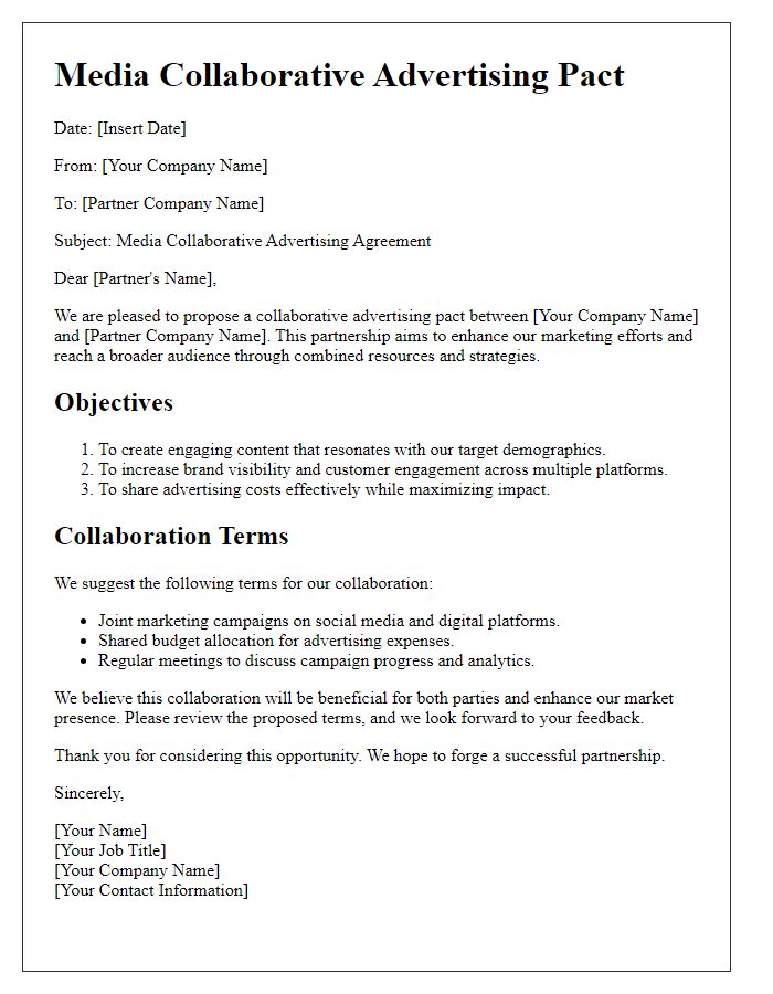 Letter template of media collaborative advertising pact