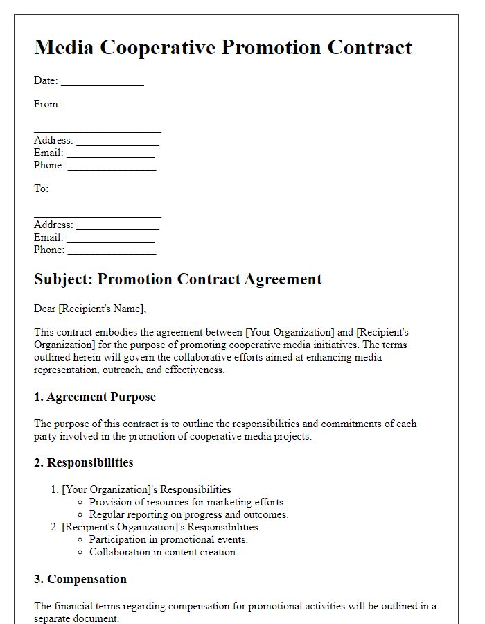 Letter template of media cooperative promotion contract