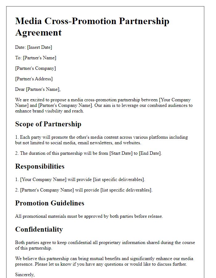 Letter template of media cross-promotion partnership agreement