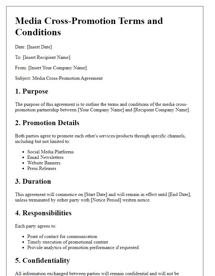 Letter template of media cross-promotion terms and conditions