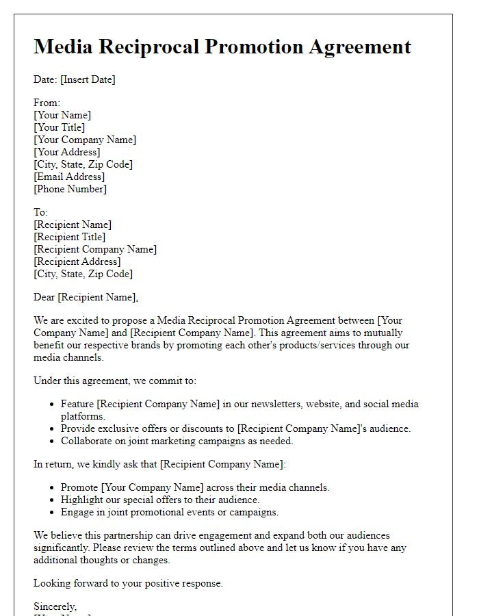 Letter template of media reciprocal promotion agreement