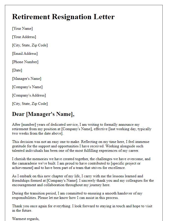 Letter template of heartfelt retirement resignation