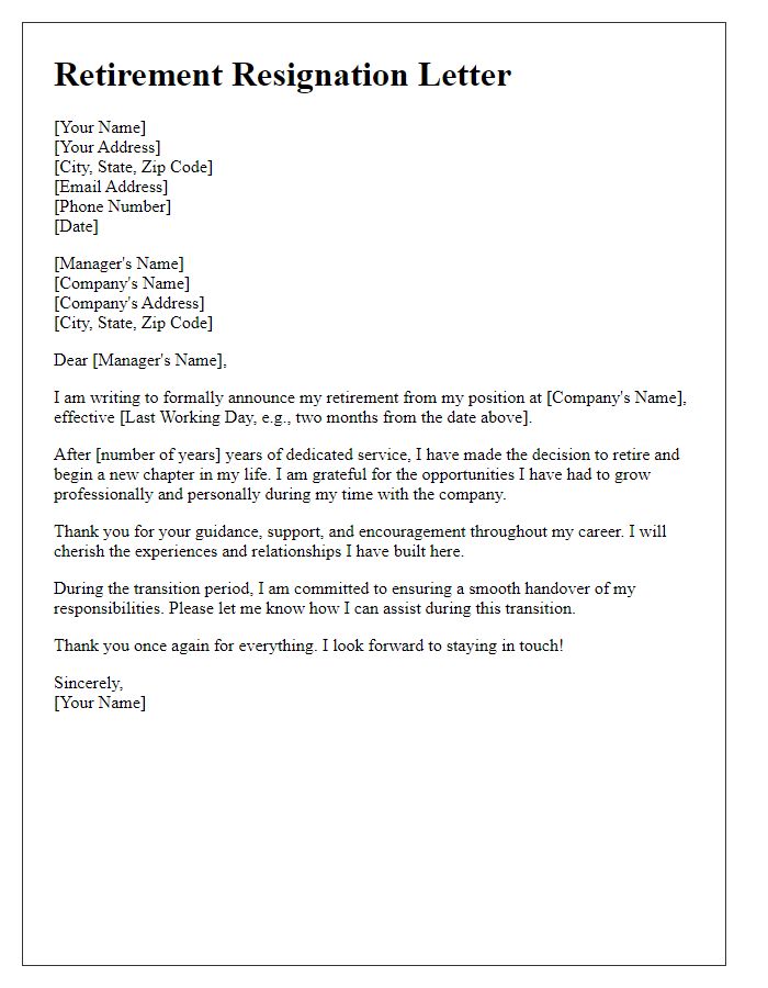 Letter template of professional retirement resignation