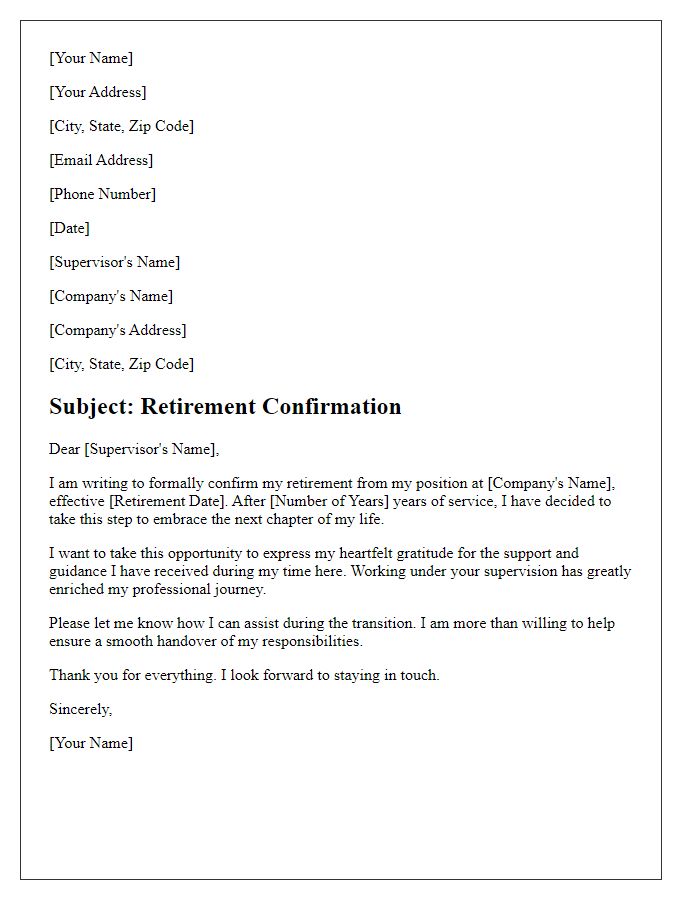 Letter template of retirement confirmation to supervisor