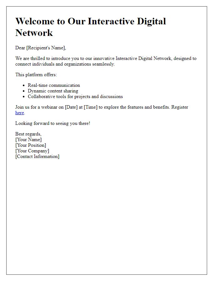 Letter template of interactive digital network introduction