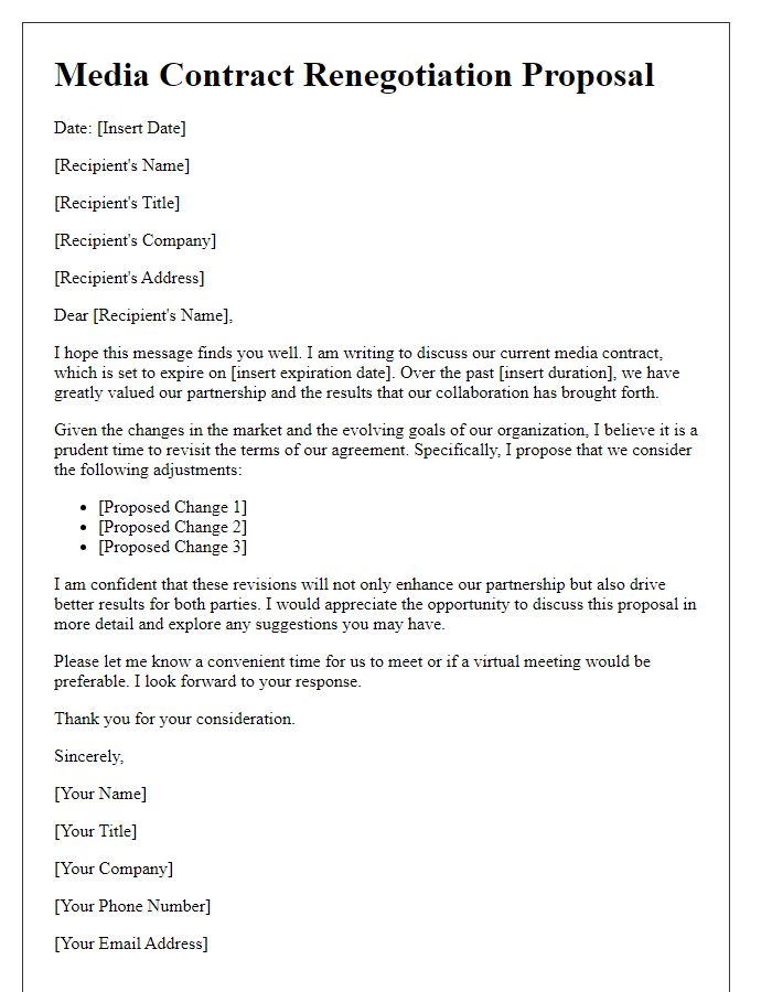 Letter template of media contract renegotiation proposal