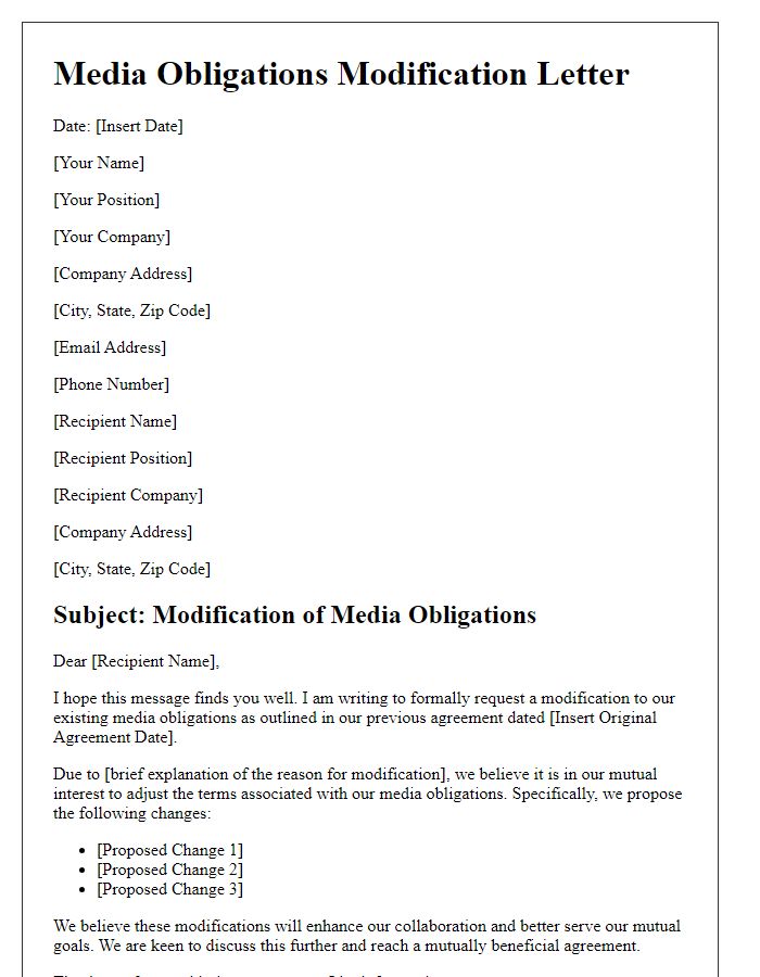 Letter template of media obligations modification letter