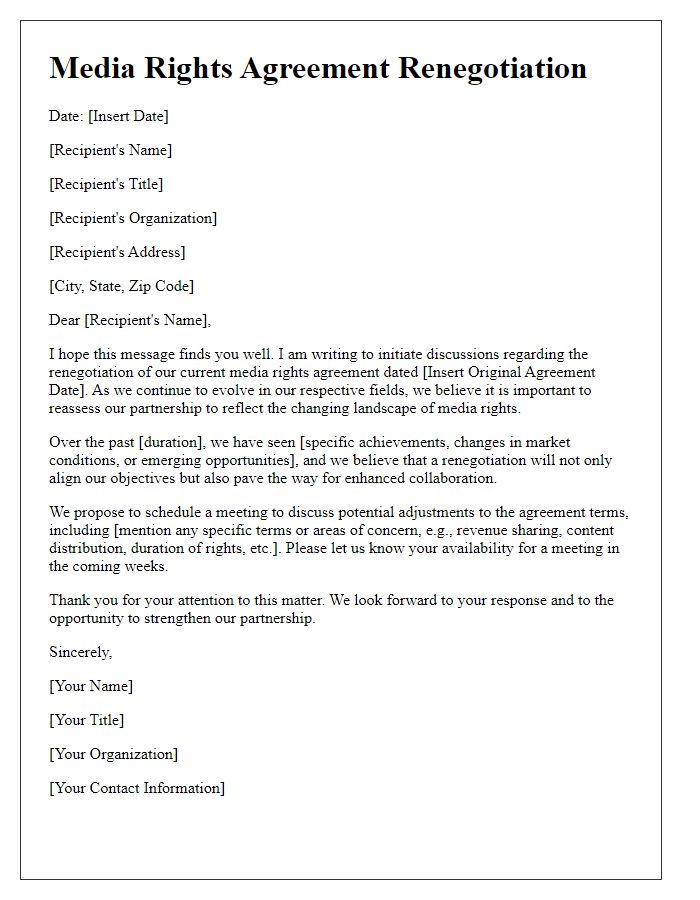 Letter template of media rights agreement renegotiation