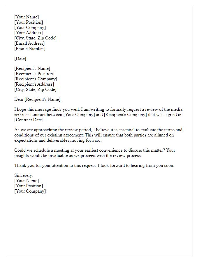 Letter template of media services contract review request