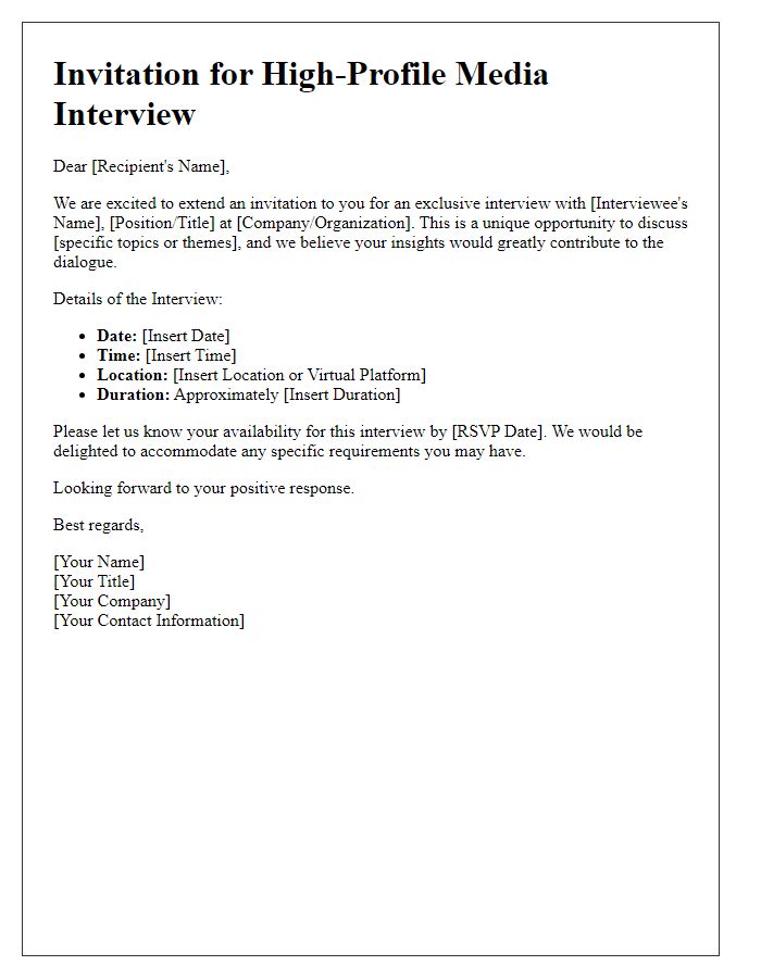 Letter template of invitation for high-profile media interview opportunity